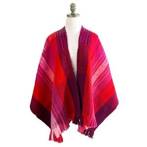 Vintage Permanos Red/Pink Striped Wool Wrap Women's One Size EUC Fringe Detail
